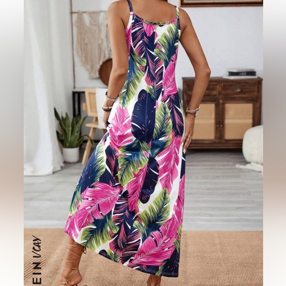 SHEIN Tropical Print Maxi Skirt - Pink and Navy - Picture 2 of 2